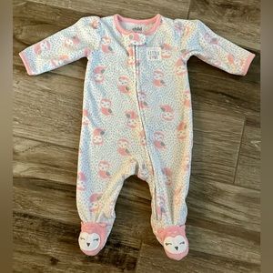 “Mommy’s Little Love” baby girl pink & gray owl footed pajamas, size 0-3 mo.
